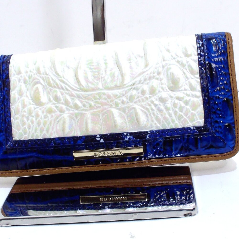 Brahmin Ady Milk Atlantic Leather Bi-Fold Slim Wallet Croc Embossed